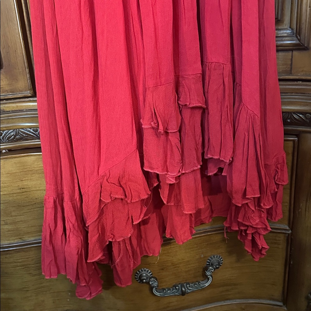 Free People Like New Adella Crochet Lace Ruffle Maxi Slip Full Length Red Dress - Picture 15 of 17